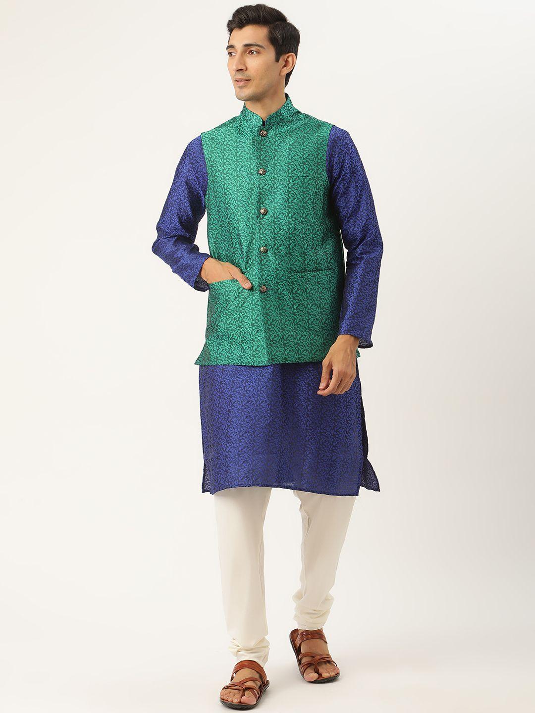 sojanya-men-blue-floral-kurta-with-churidar-&-nehru-jacket