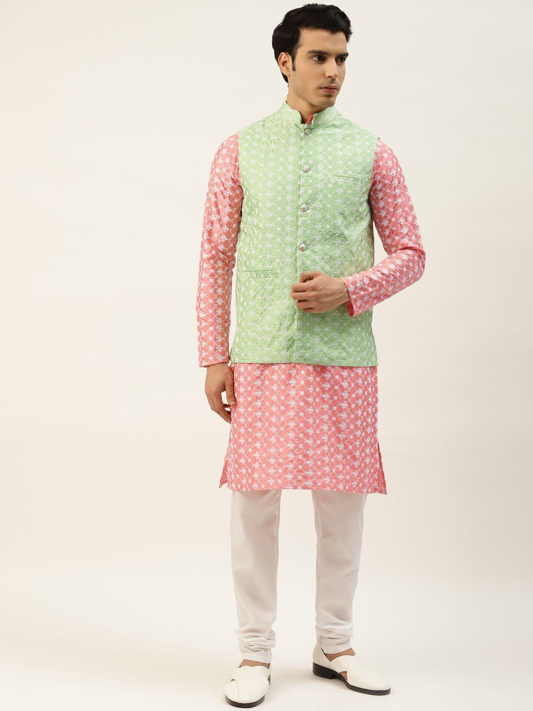 sojanya-men-pink-&-white-embroidered-thread-work-kurta-with-churidar-&-nehru-jacket