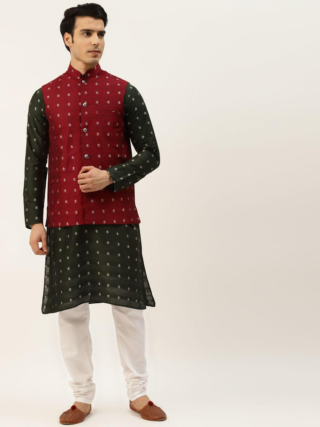 sojanya-men-olive-green-ethnic-motifs-kurta-with-churidar-&-nehru-jacket