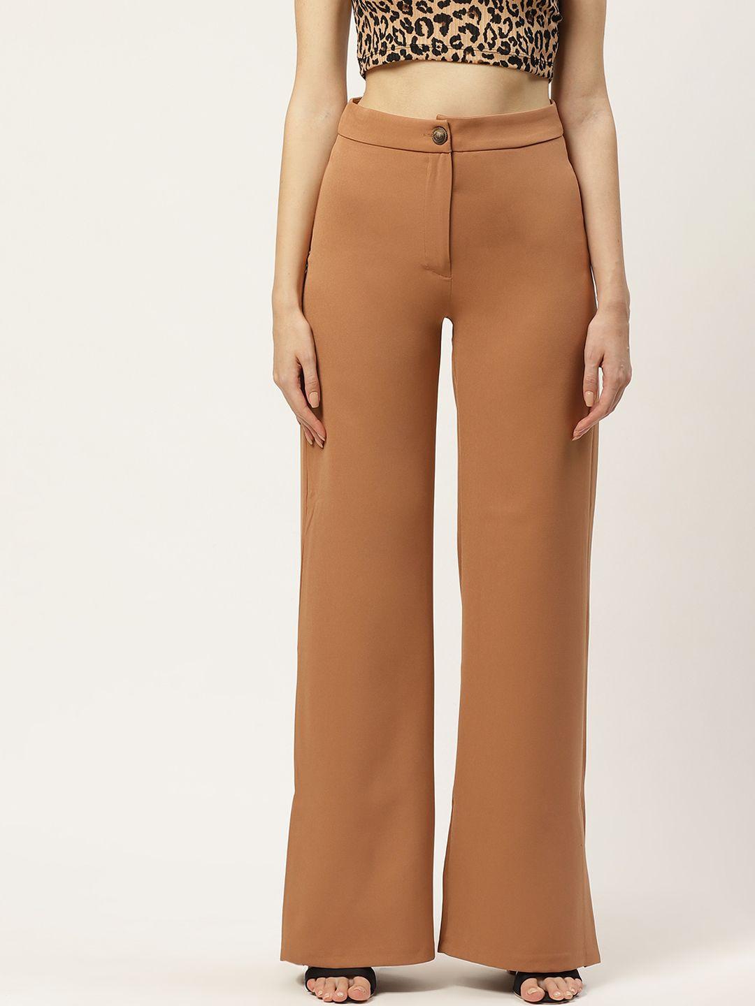 trendyol-women-mustard-brown-solid-parallel-trousers