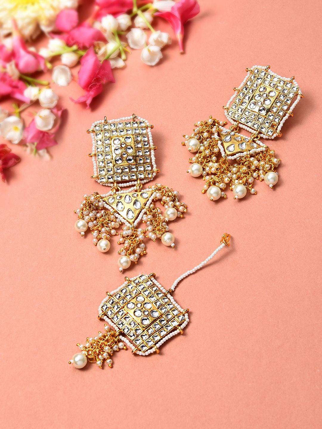 Zaveri Pearls White Gold-Plated Kundan & Pearls Wedding Collection Jewellery Set