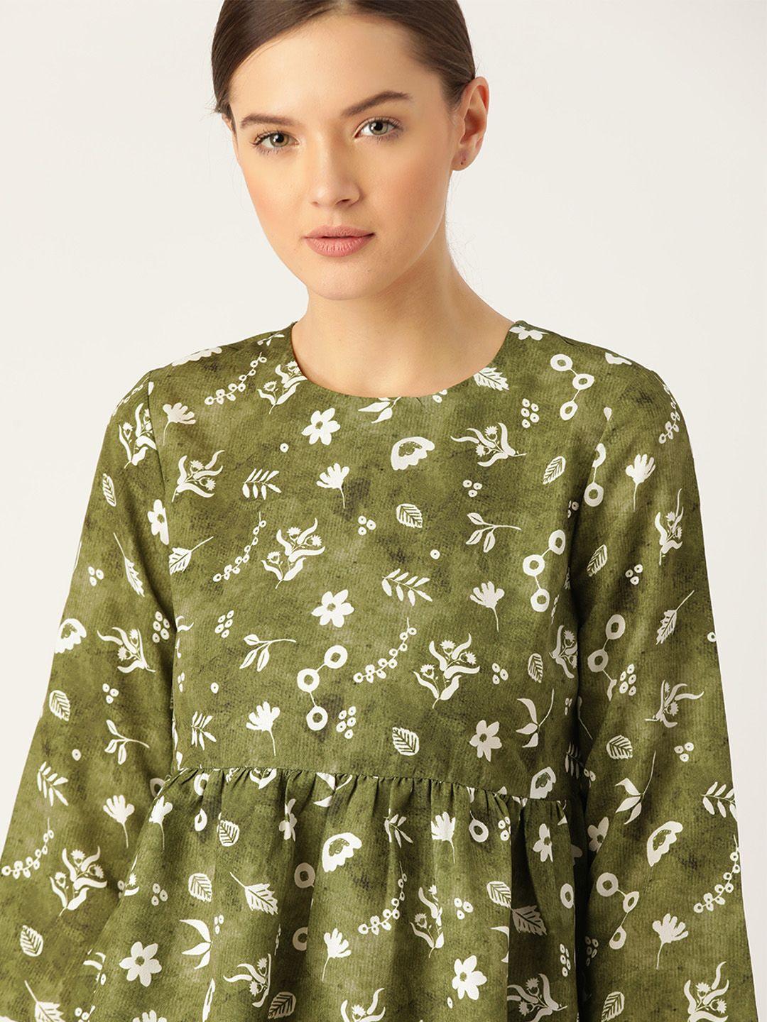 ether-olive-green-&-white-floral-print-a-line-top