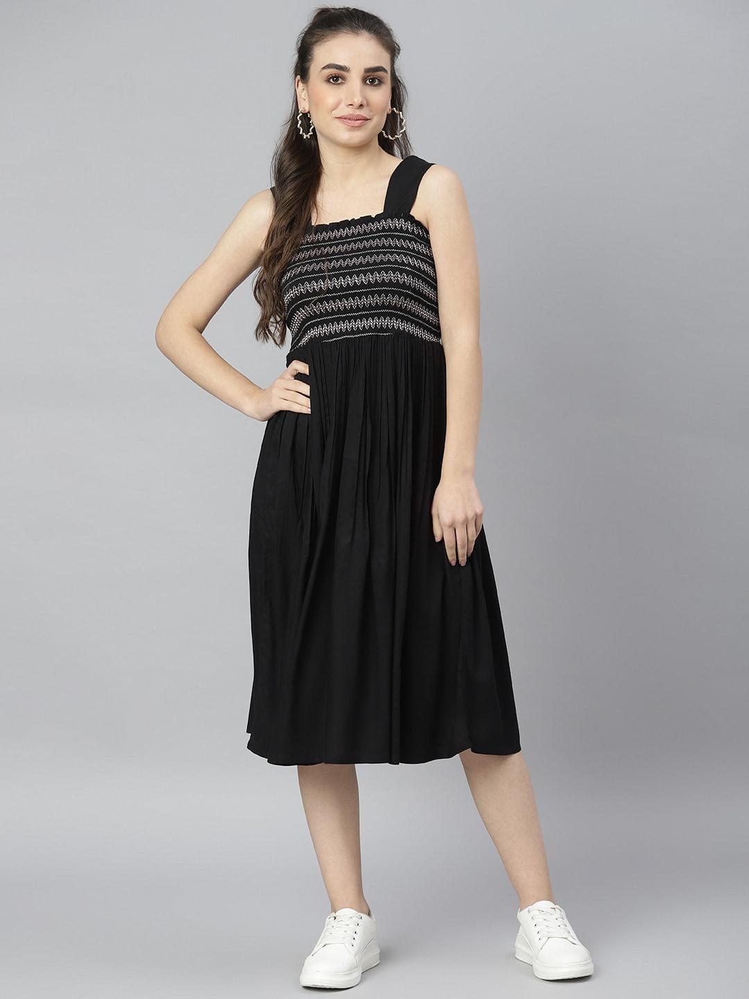 DEEBACO Black Striped Midi Dress