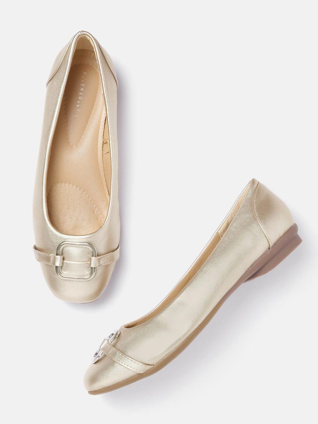 allen-solly-women-muted-gold-toned-solid-ballerinas-with-metallic-detail