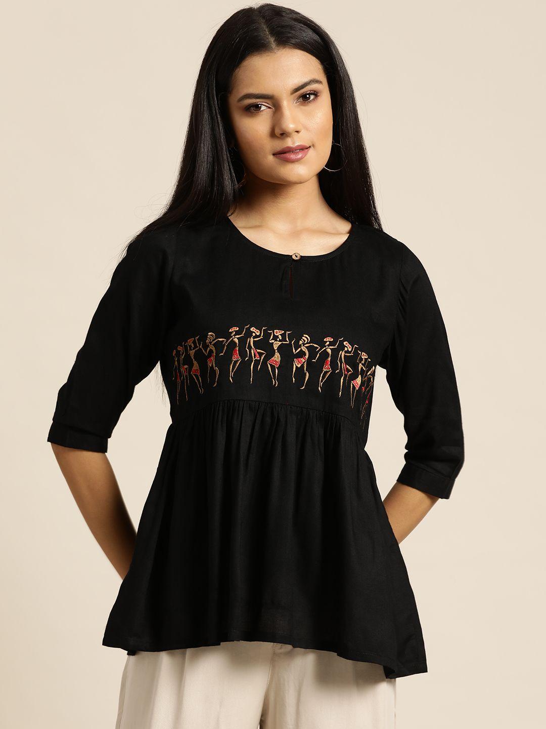 shae-by-sassafras-black-&-red-embroidered-liva-a-line-top