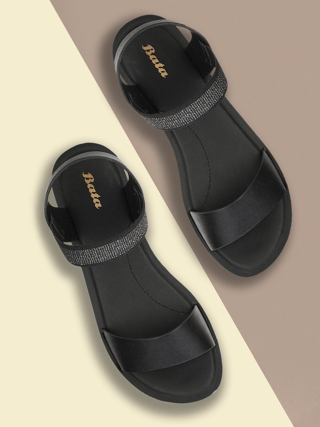 Bata Black Embellished Wedge Sandals