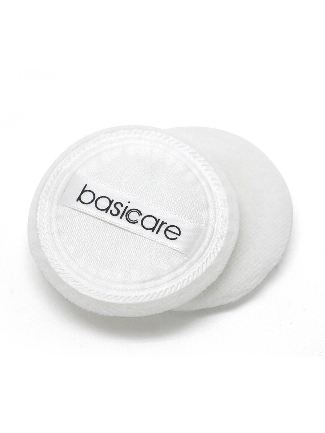 Basicare Women Pack of 2 White 100% Cotton Velour Satin Backed Compact Puff