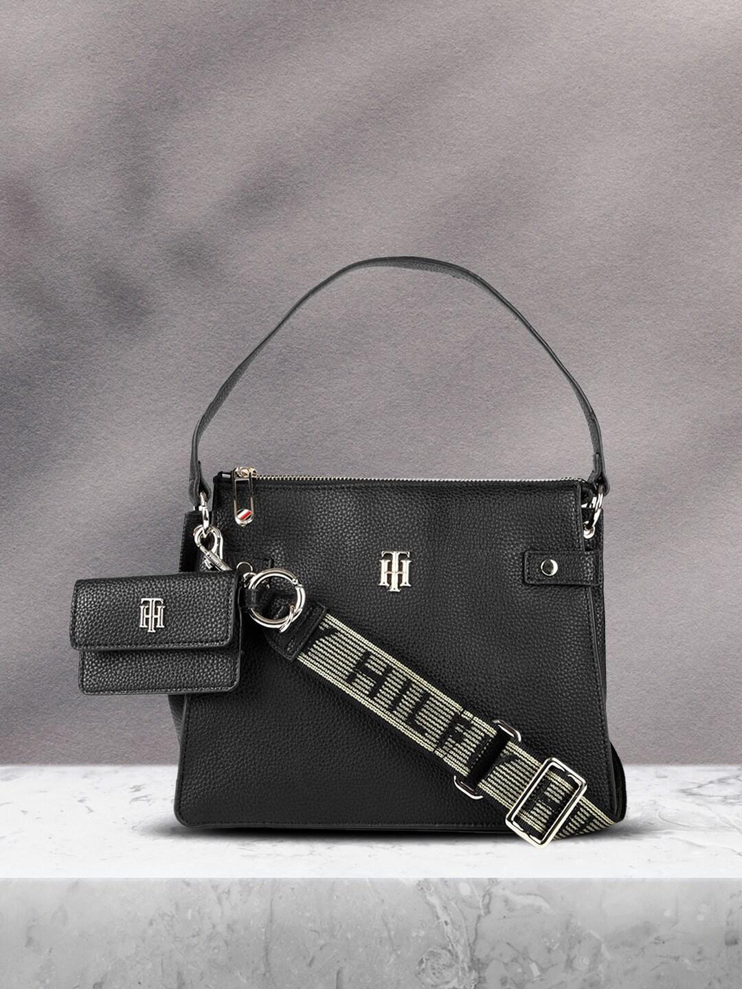 Tommy Hilfiger Black Solid Structured Handheld Bag