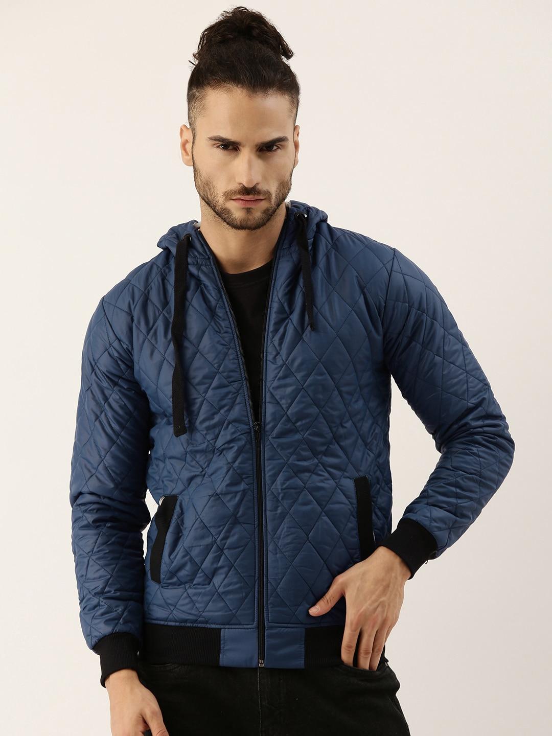 Campus Sutra Men Navy Blue Windcheater Quilted Bomber Jacket