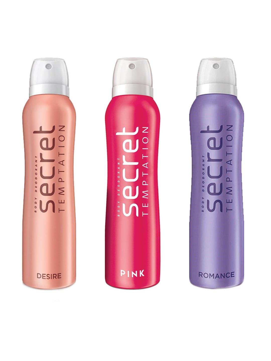 Secret Temptation Set Of 3 Desire Romance & Pink Deodorant Spray 450ml