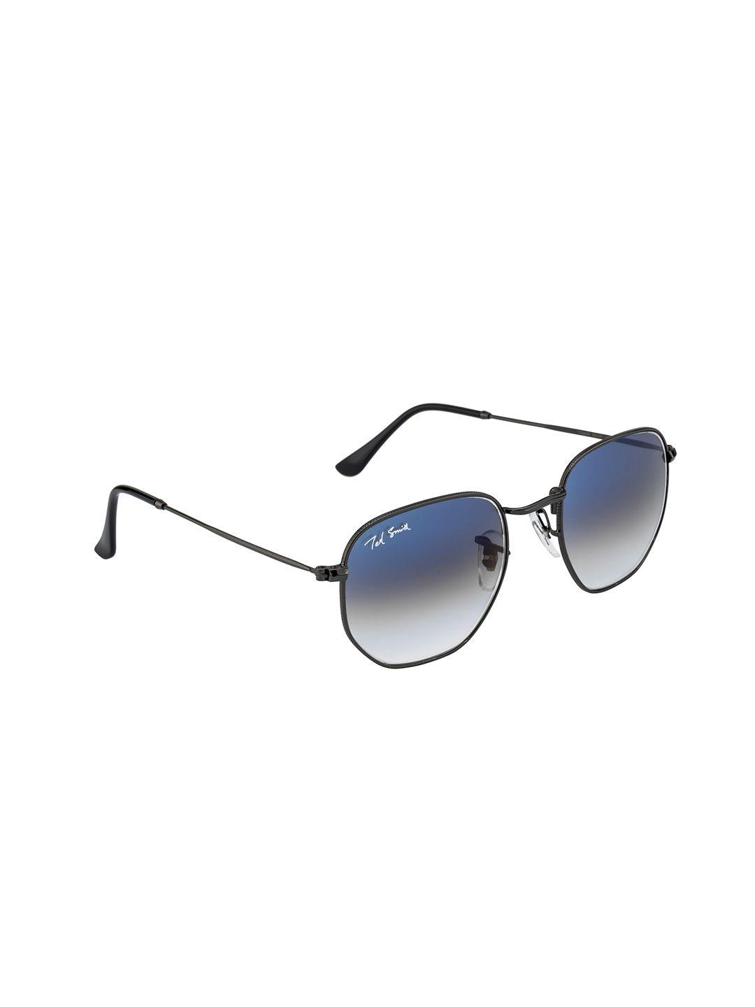 Ted Smith Unisex Blue Lens & Gunmetal-Toned Asymmetric UV Protected Sunglasses HEXON_C8