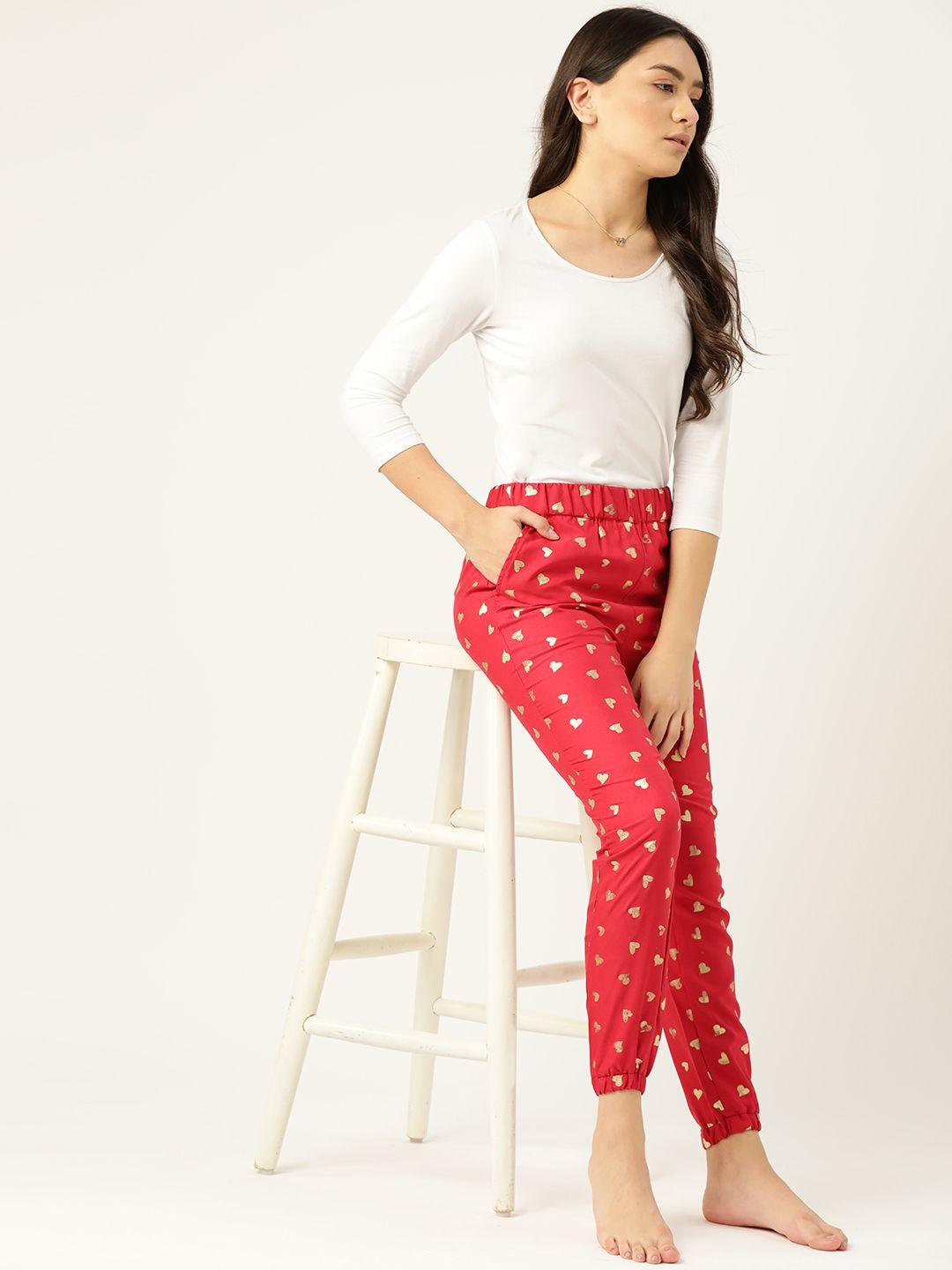 DressBerry Women Red & Golden Conversational Print Lounge Pants