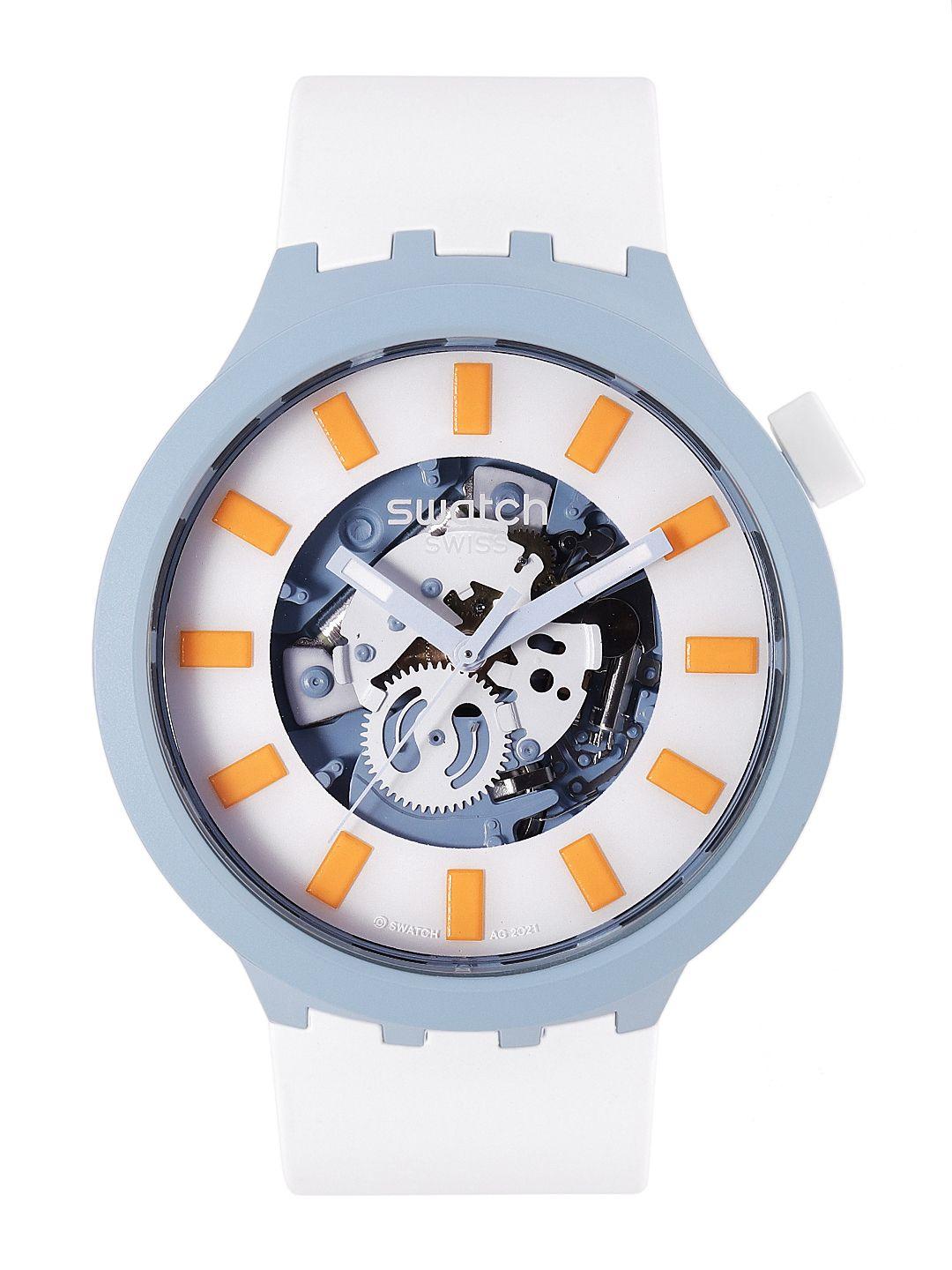 Swatch Unisex White Swiss Made Skeleton Water Resistant Analogue Watch SB03N101