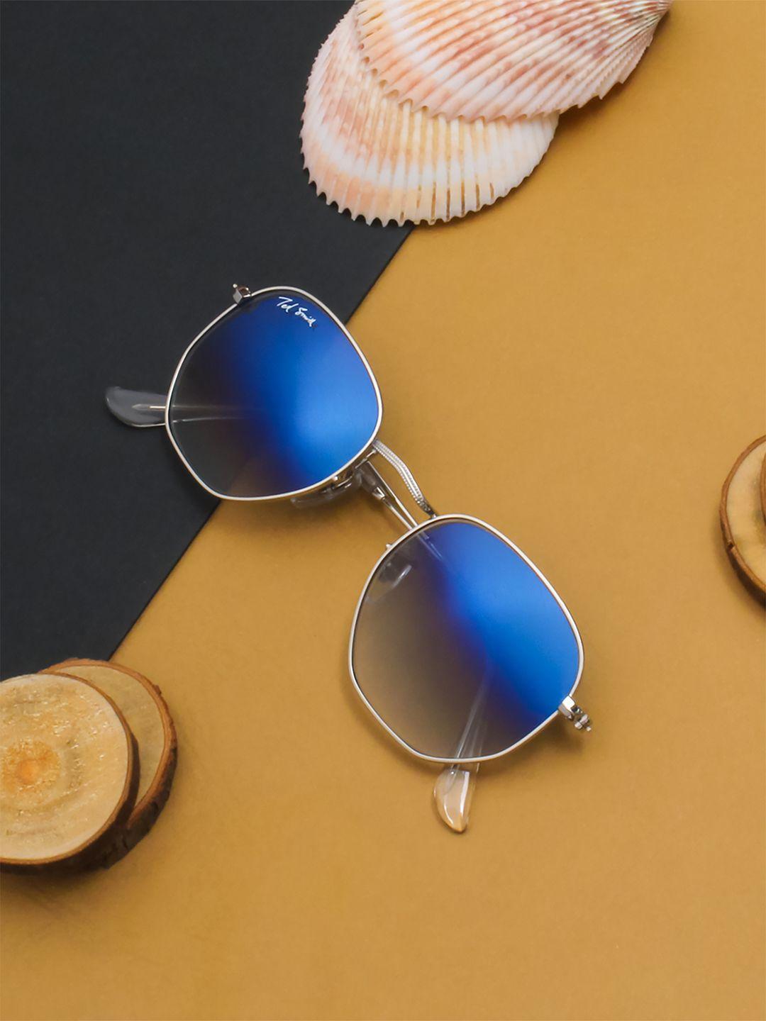 Ted Smith Unisex Blue & Silver-Toned Full Rim Square Sunglasses