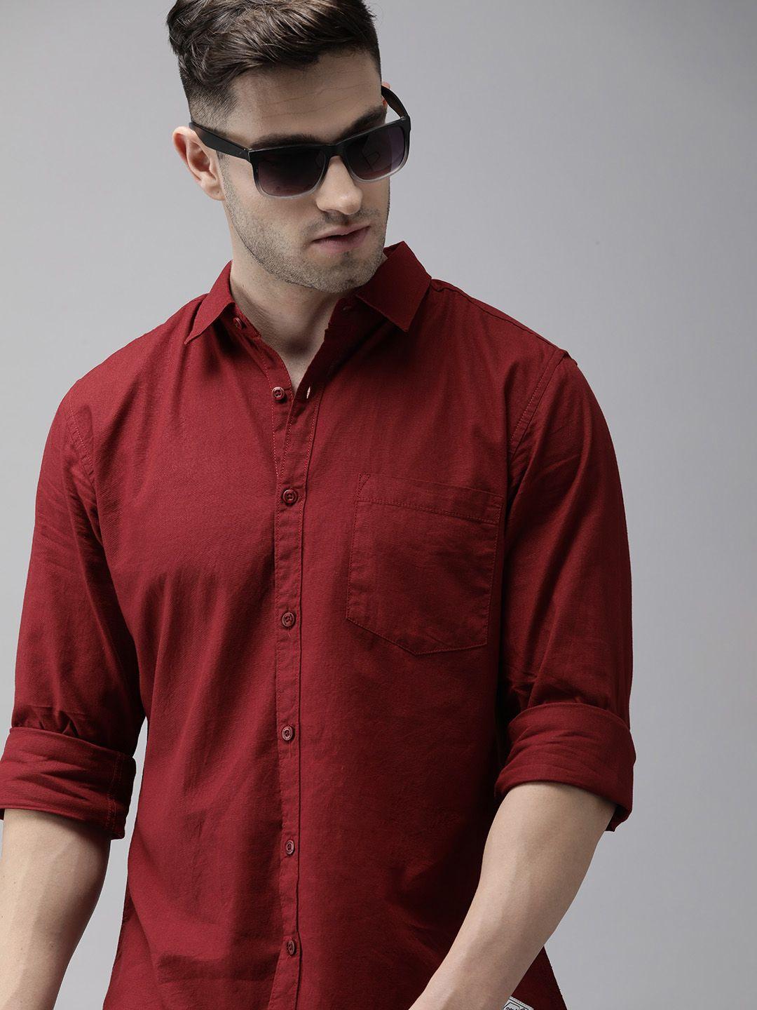 Roadster Men Maroon Pure Cotton Sustainable Casual Shirt