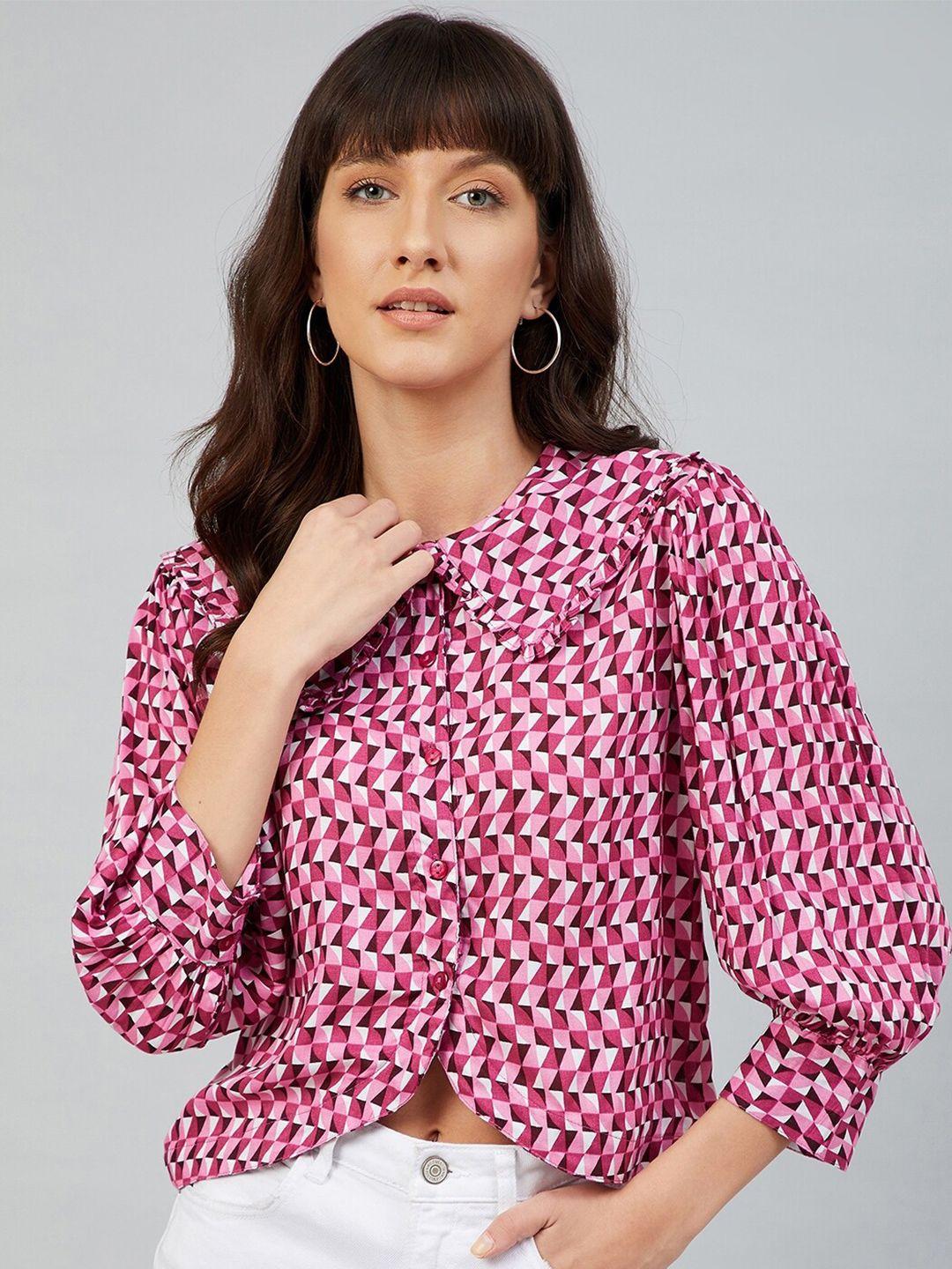 Carlton London Women Multicoloured Geometric Shirt Style Crop Top