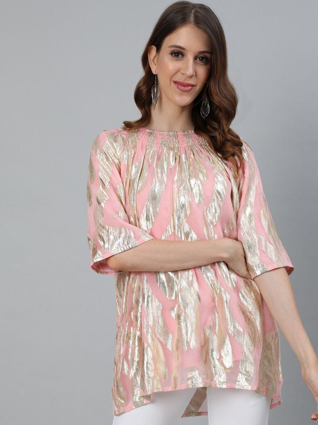 ishin-pink-floral-round-neck-crepe-a-line-top