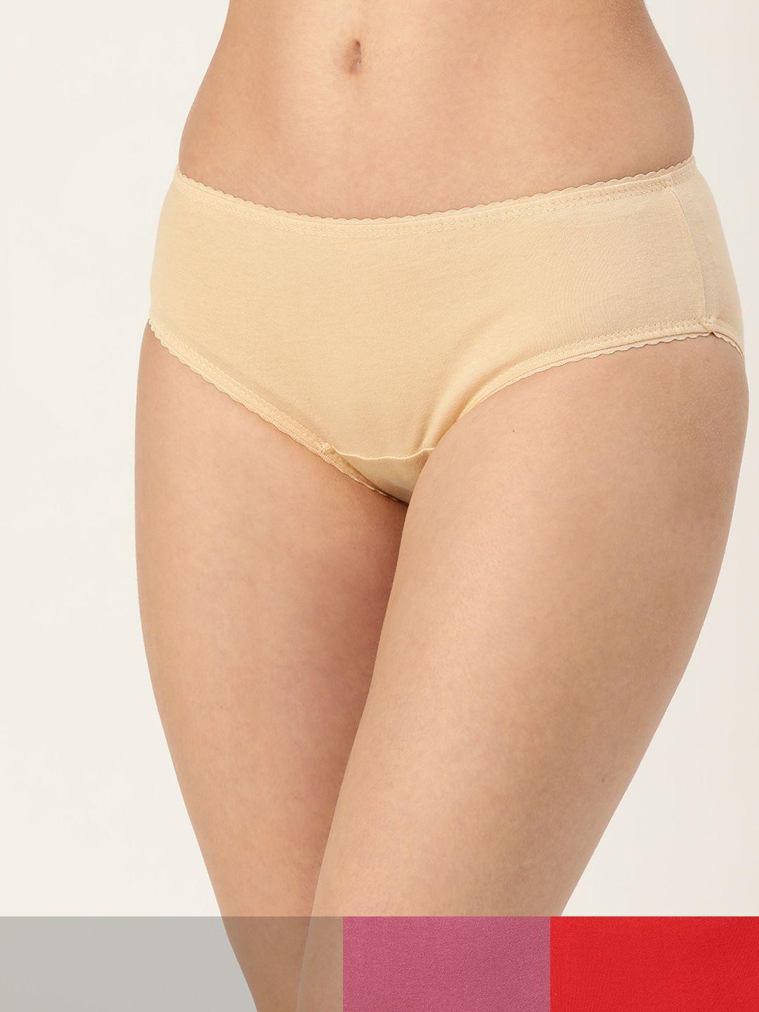 DressBerry Women Pack of 3 Solid Pure Cotton Hipster Briefs DB-3XS-SOL-HIP-017