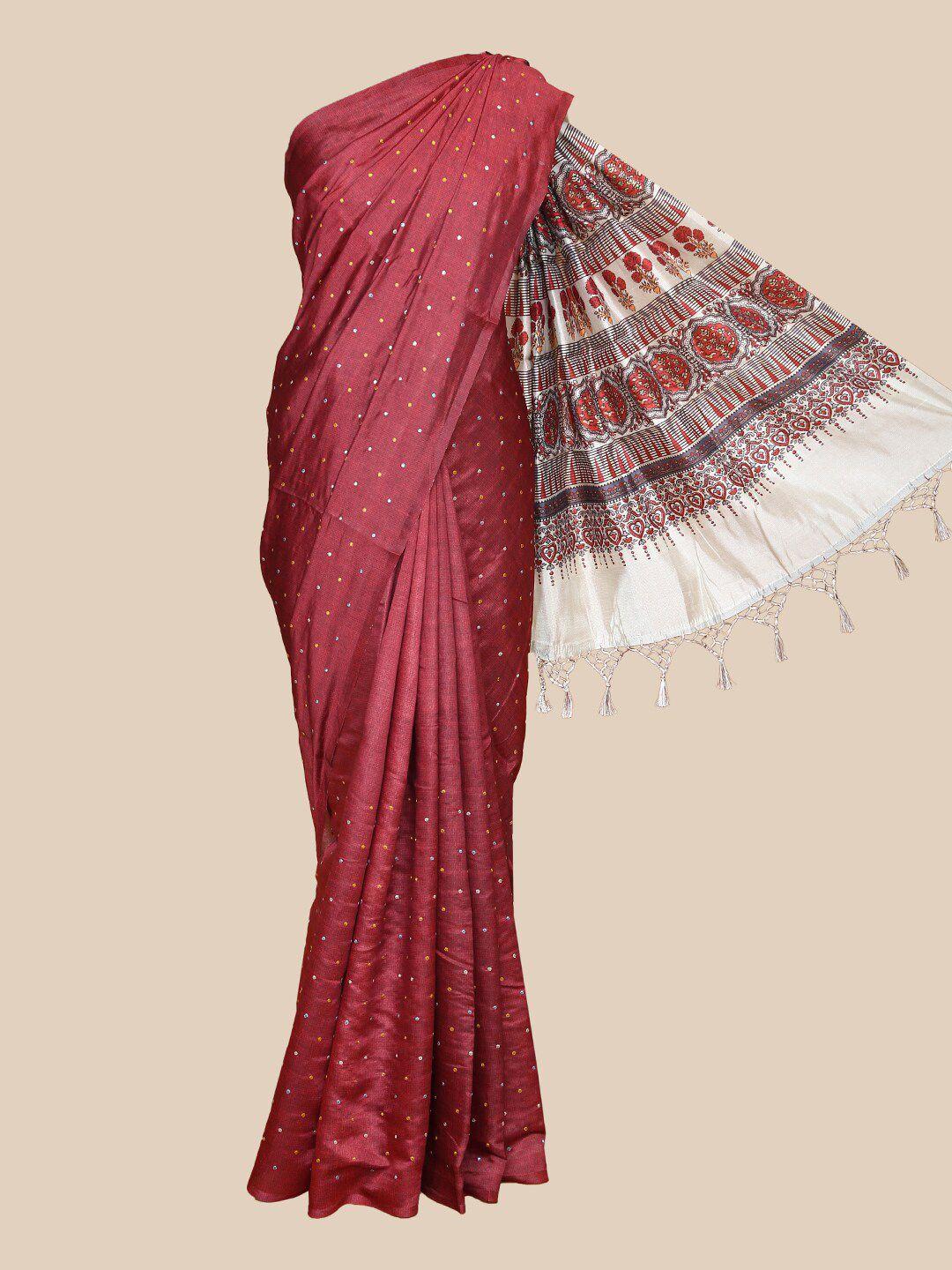 the-chennai-silks-maroon-&-orange-embellished-beads-and-stones-saree
