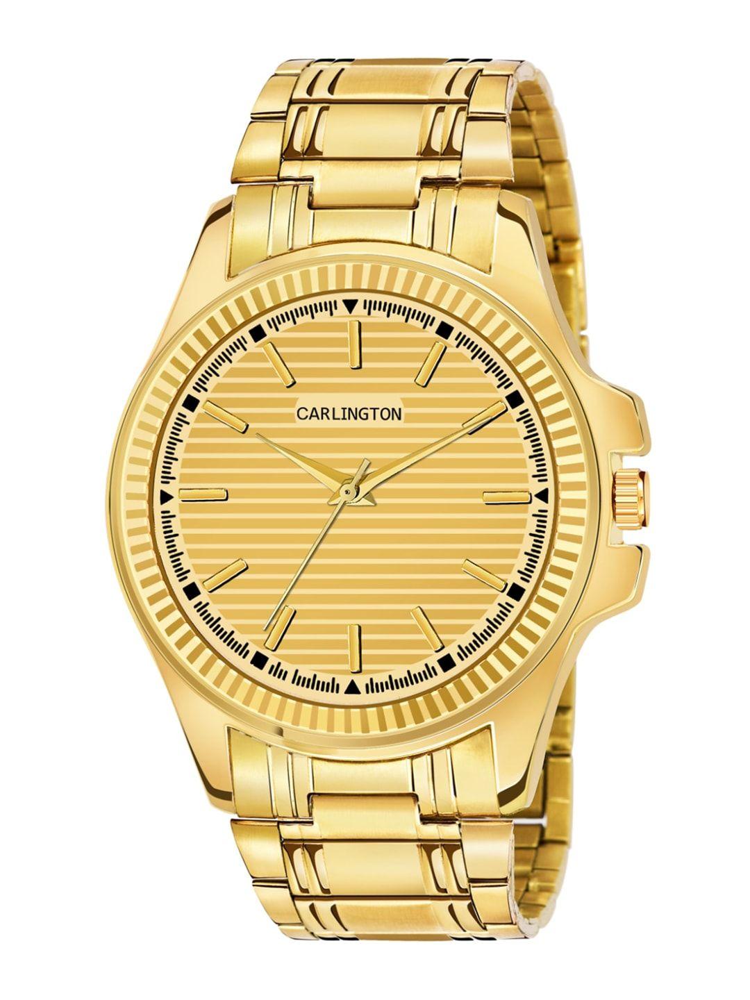 carlington-men-golden-dial-&-gold-plated-bracelet-style-straps-analogue-watch-ct-6120gg