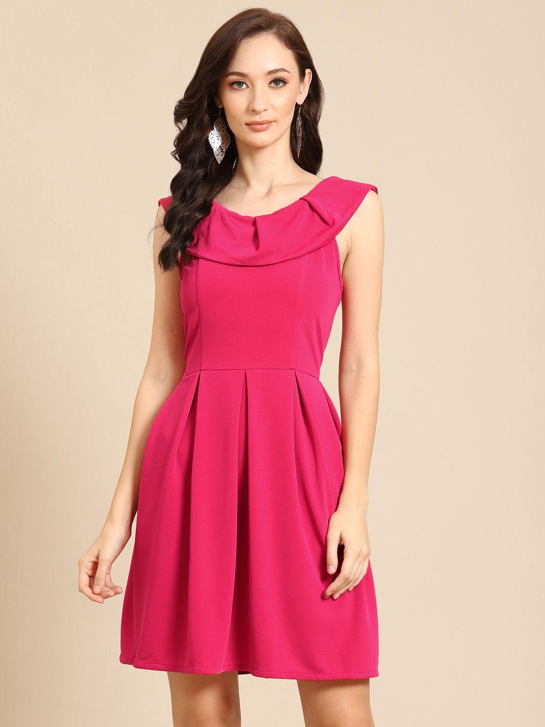 dodo-&-moa-pink-pleated-a-line-dress
