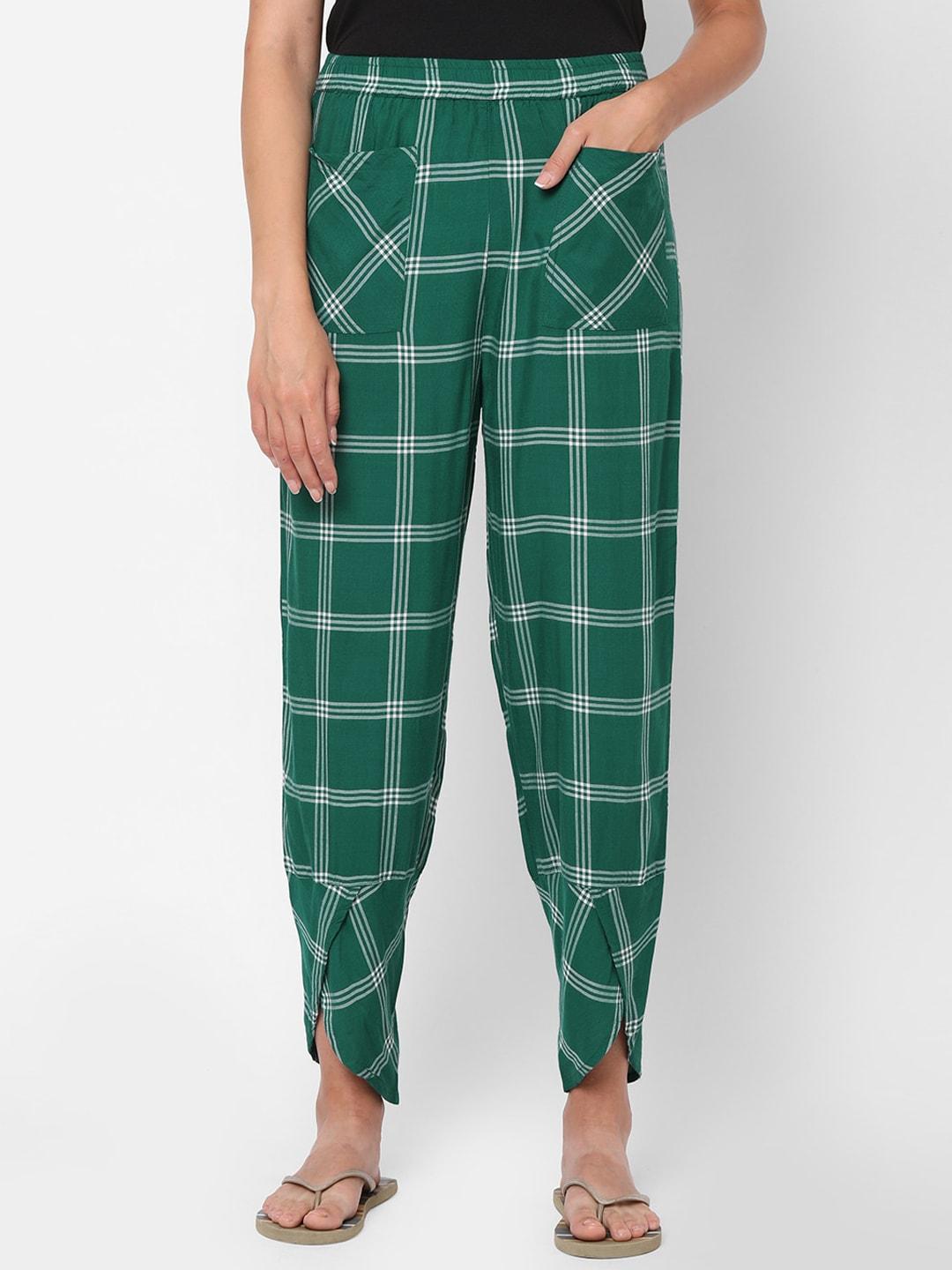 Mystere Paris Green Comfy Checked Lounge Pants
