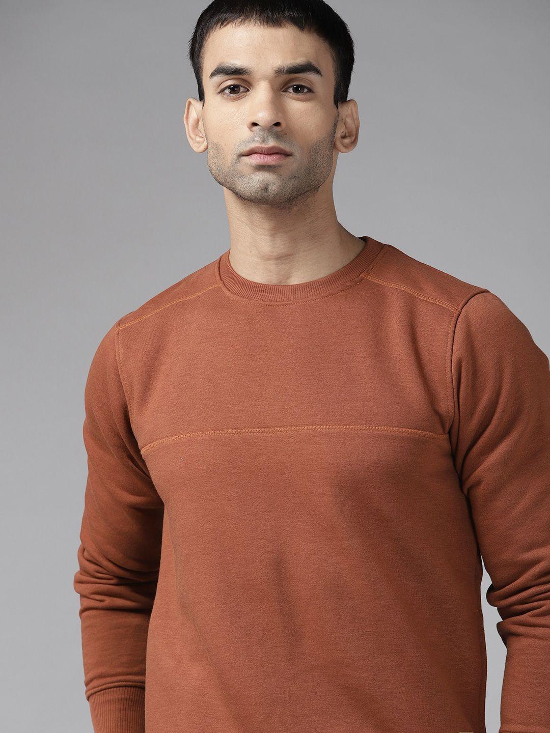 roadster-men-rust-brown-solid-sweatshirt