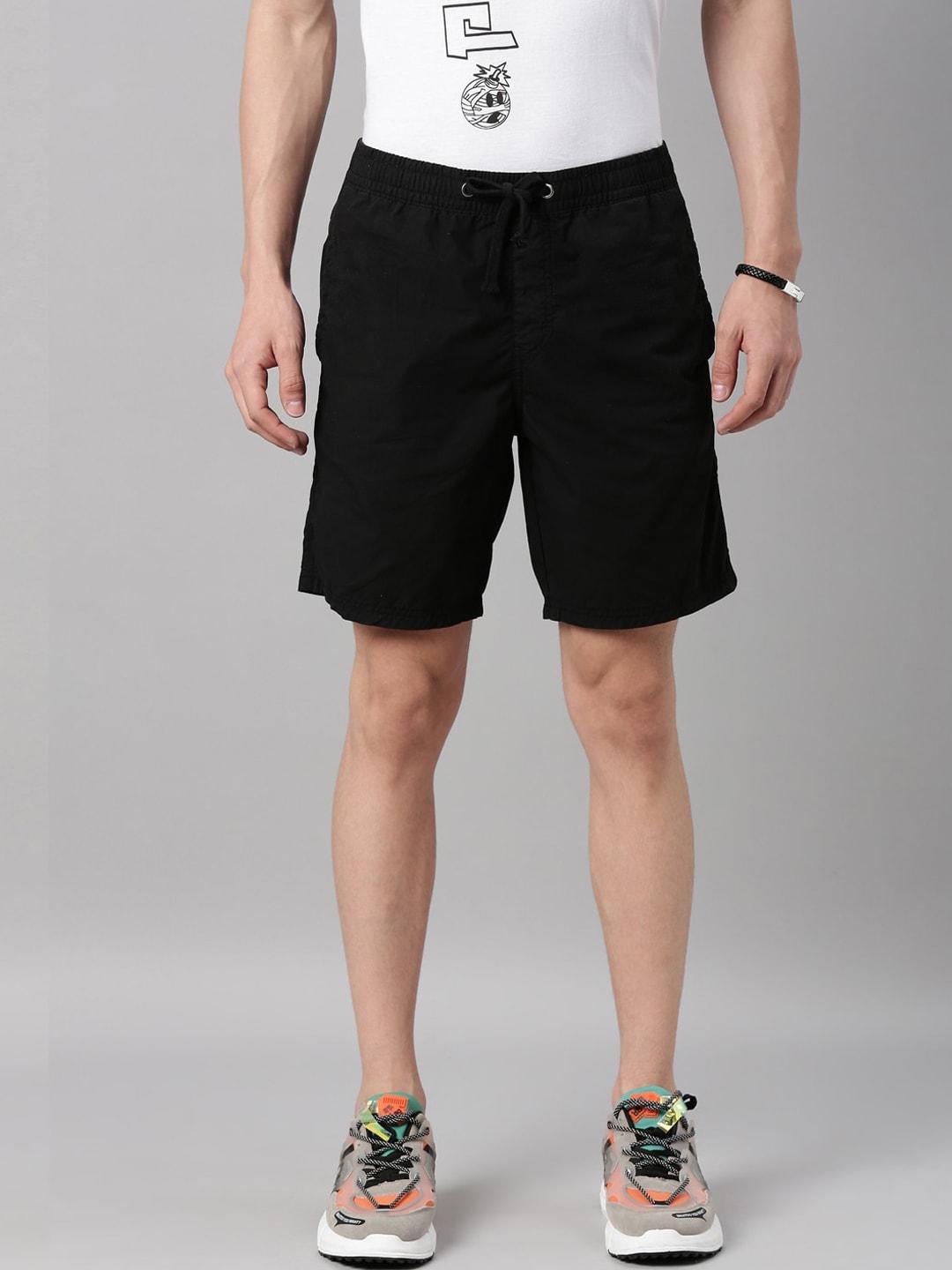 Breakbounce Men Black Slim Fit Low-Rise Pure Cotton Sports Shorts