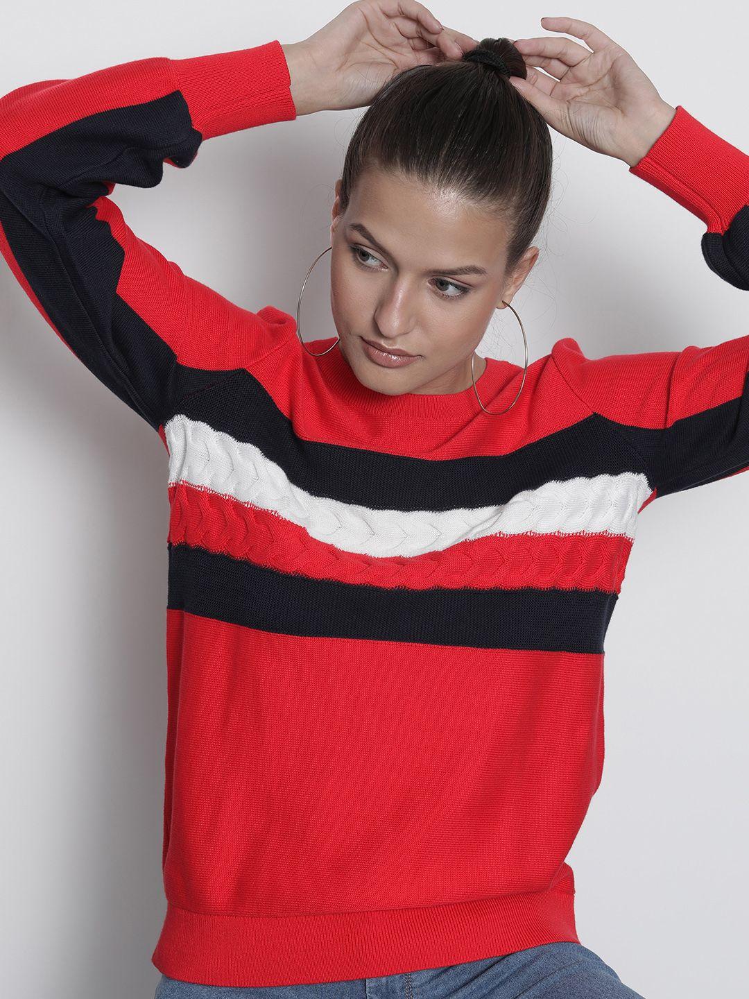 tommy-hilfiger-women-red-&-navy-blue-colourblocked-pullover
