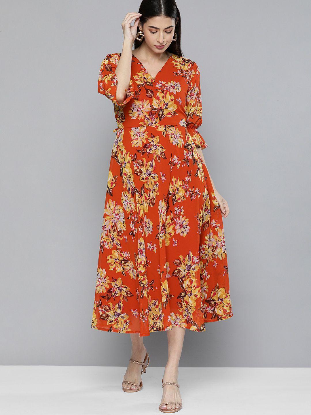 kvsfab-orange-floral-georgette-a-line-dress