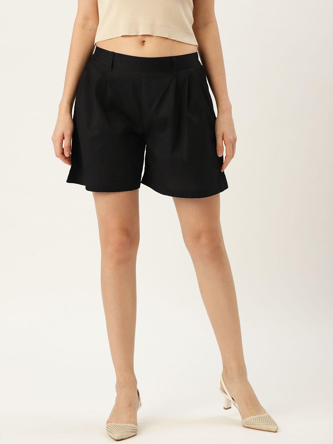 molcha-women-black-cotton-shorts