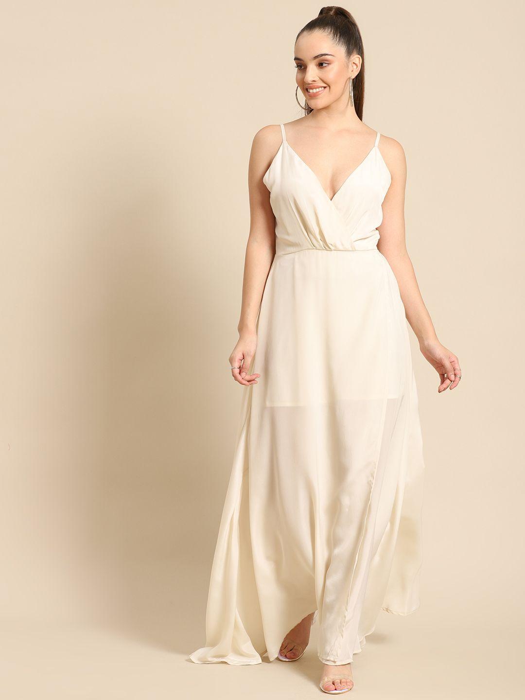 dodo-&-moa-off-white-solid-wrap-satin-finish-maxi-dress