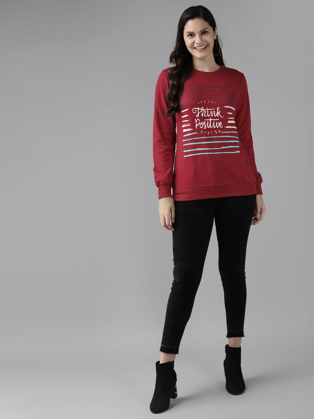 cayman-women-maroon-printed-sweatshirt