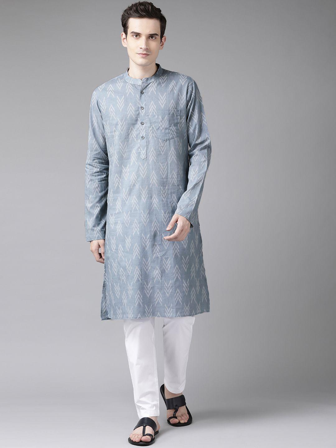 See Designs Men Grey Pure Cotton Printed Regular Kurta with Trousers