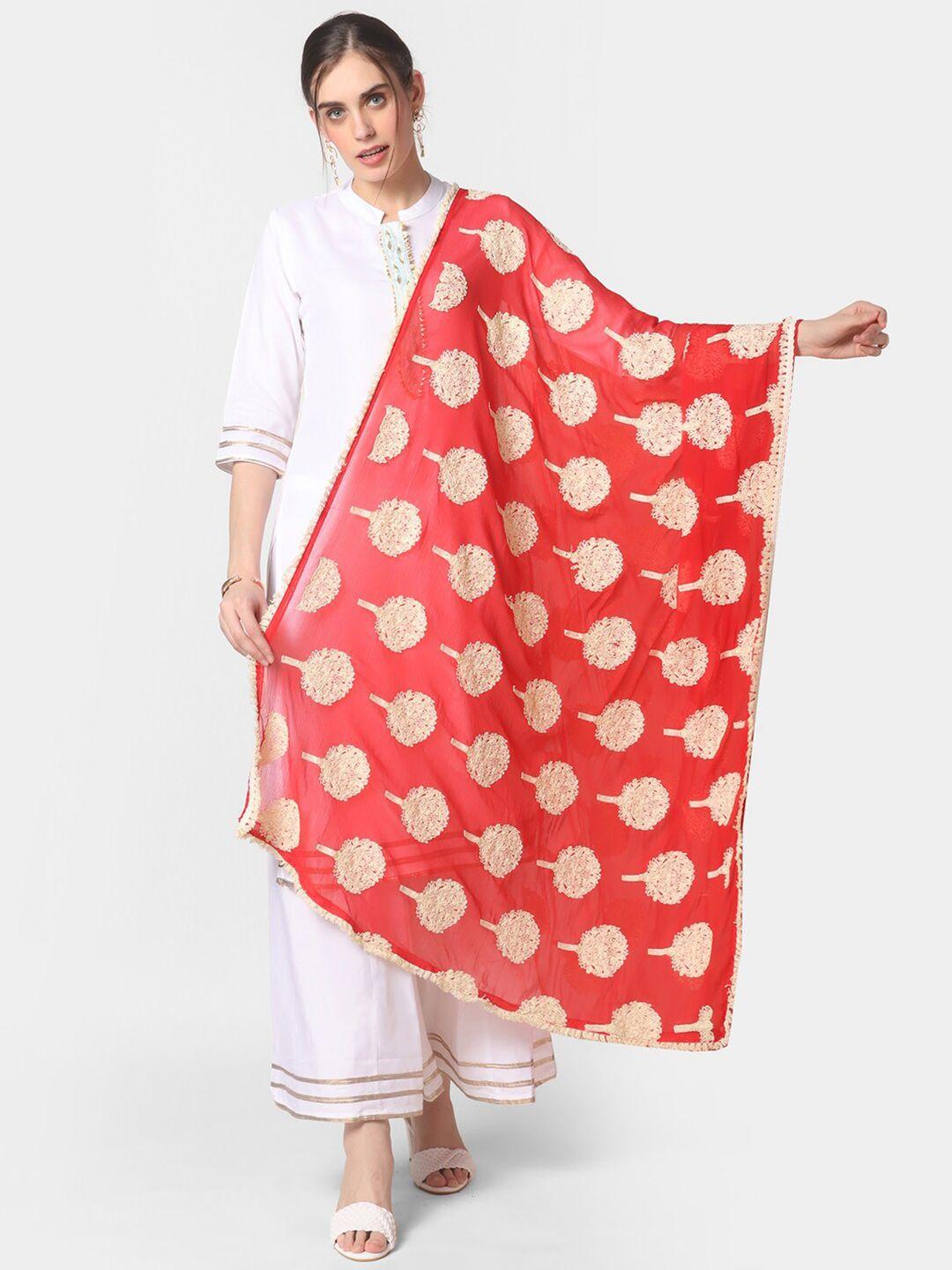 dupatta-bazaar-red-&-beige-ethnic-motifs-embroidered-dupatta-with-thread-work-details