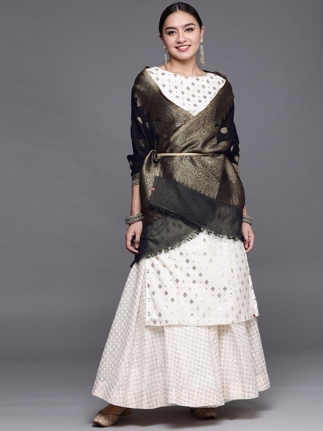 biba-black-&-gold-toned-ethnic-motifs-woven-design-organza-dupatta
