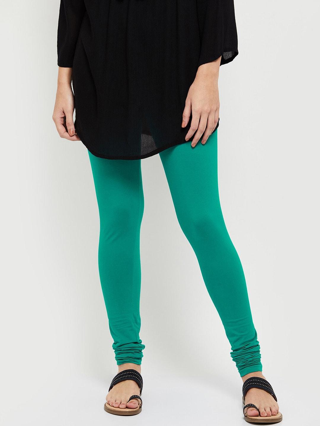 max Women Green Solid Churidar-Length Leggings