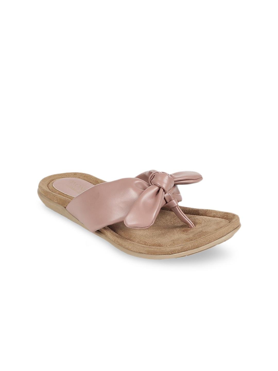 Monrow Women Pink Solid T-Strap Flats with Bows