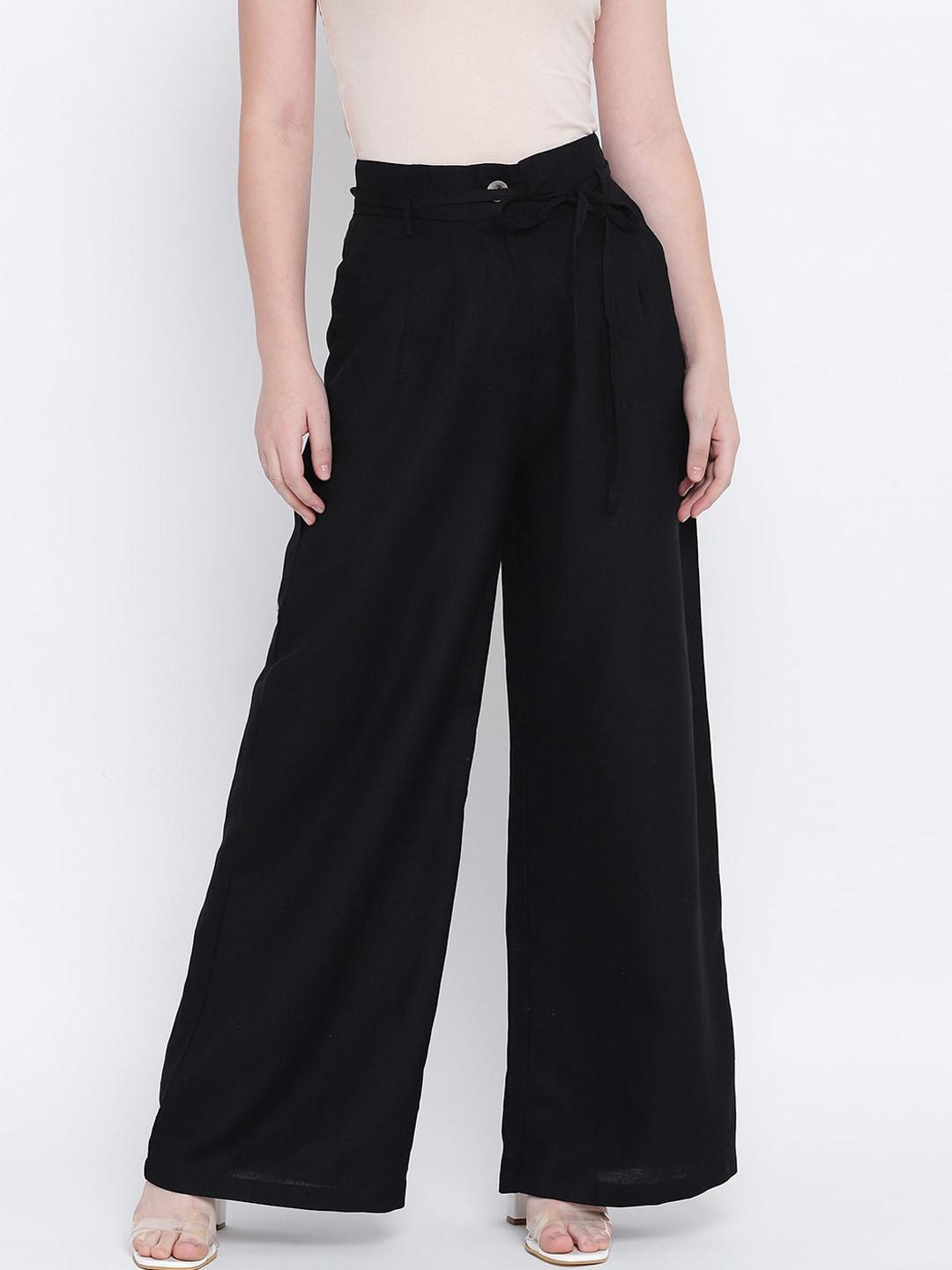 Oxolloxo Women Black High-Rise Parallel Trousers