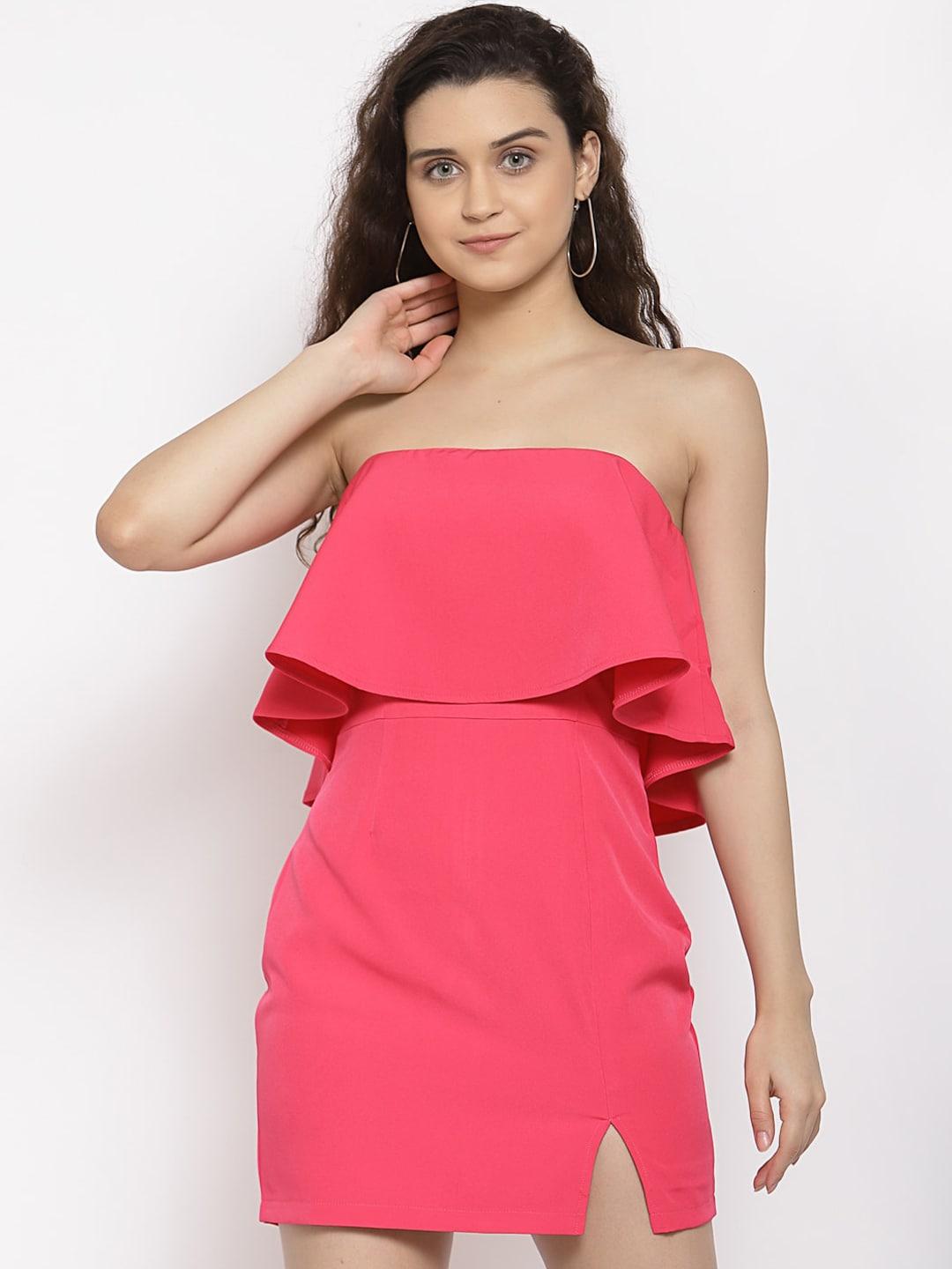 iki chic Pink Off-Shoulder Scuba A-Line Mini Dress