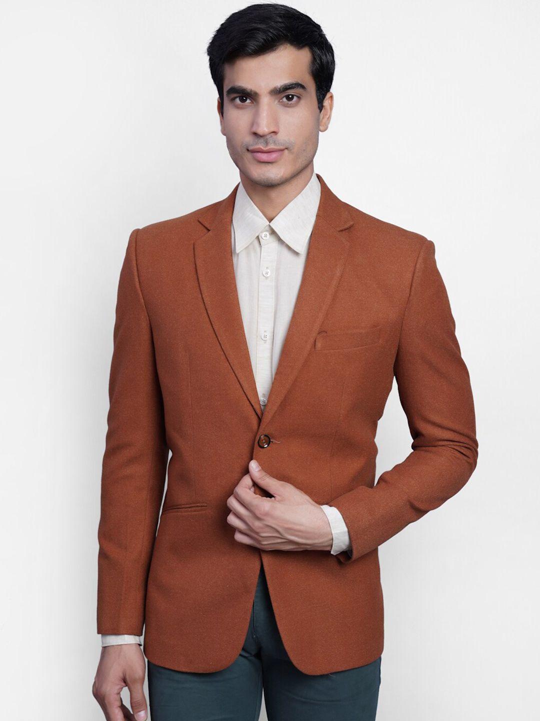 wintage-men-orange-solid-single-breasted-formal-blazer