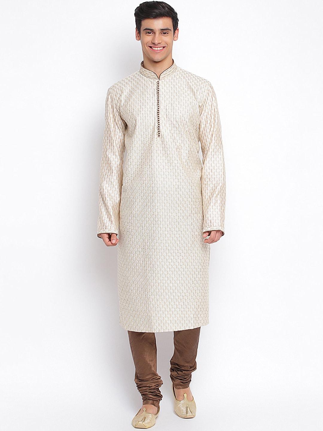 sanwara-men-beige-ethnic-motifs-regular-kurta-with-churidar