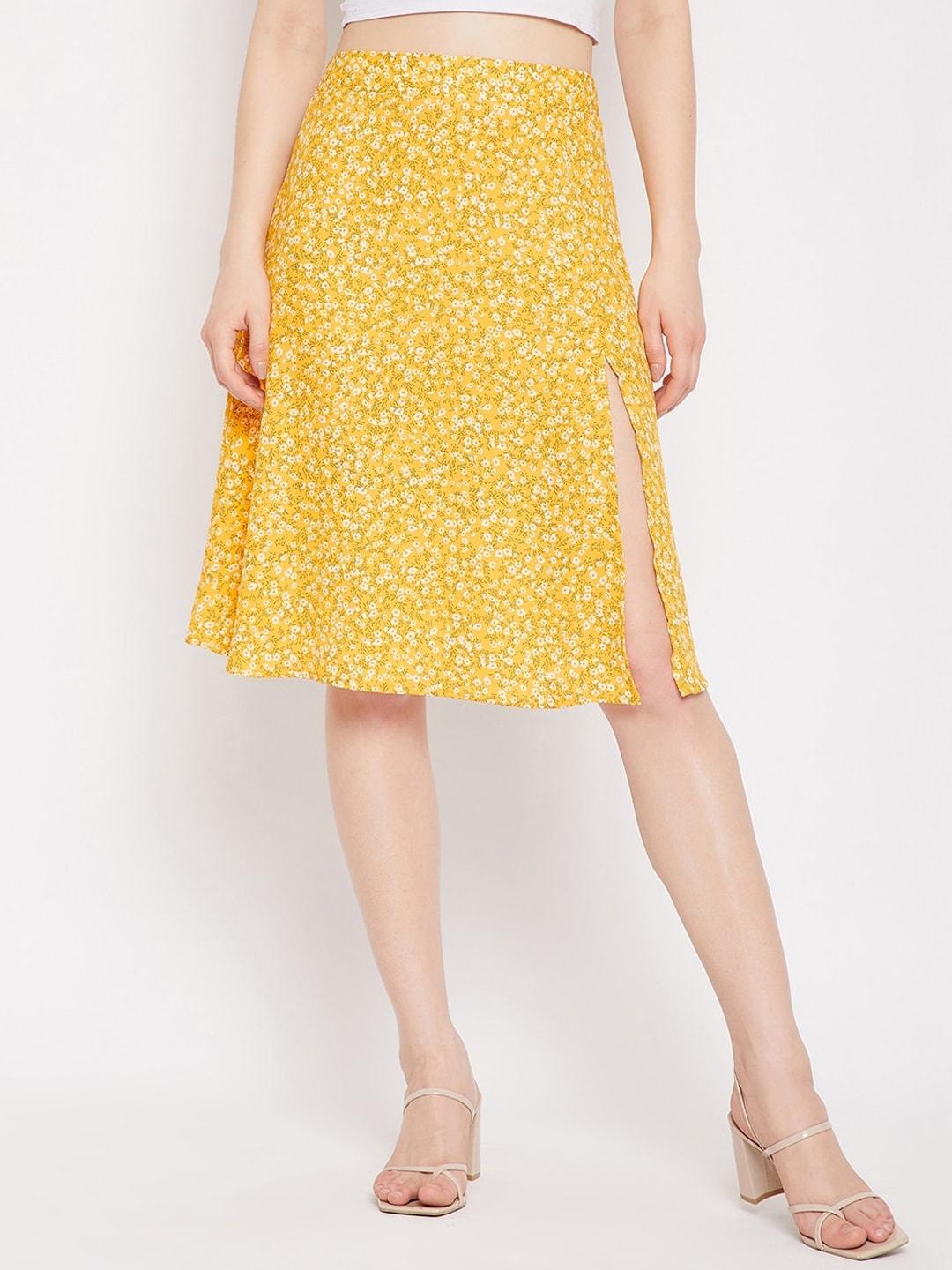 Berrylush Women Yellow & White Floral Printed Pencil Midi Skirt