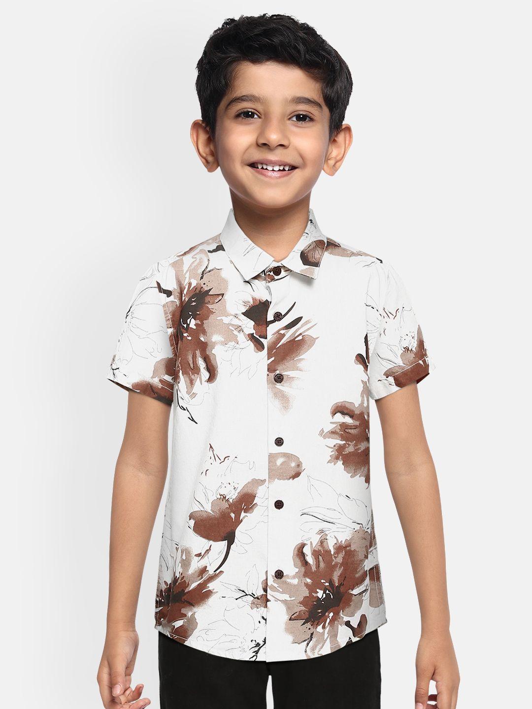 Bene Kleed Boys Off-White Slim Fit N9 Silver Anti-Microbial Cotton Printed Casual Shirt