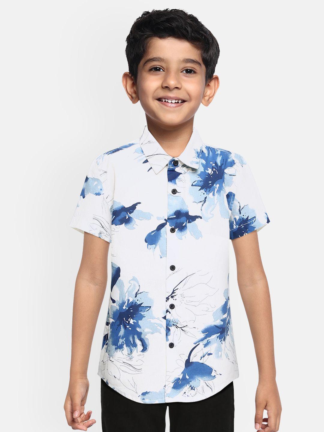 Bene Kleed Boys Off-White Slim Fit N9 Silver Anti-Microbial Cotton Printed Casual Shirt