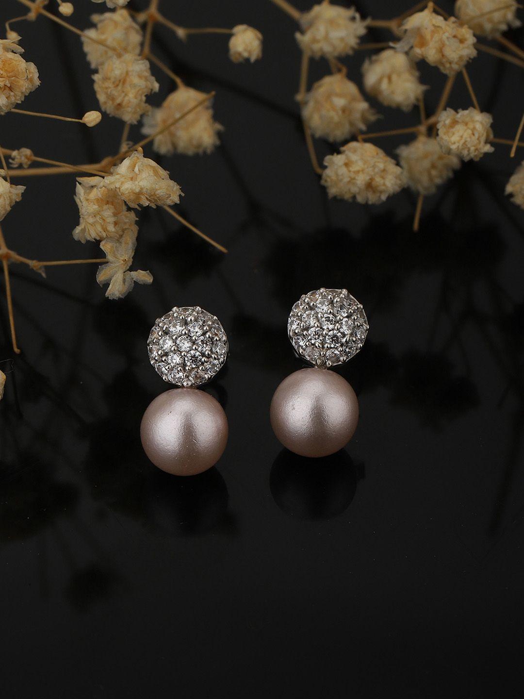 Carlton London Silver-Toned Rhodium-Plated Studded & Beaded Spherical Studs