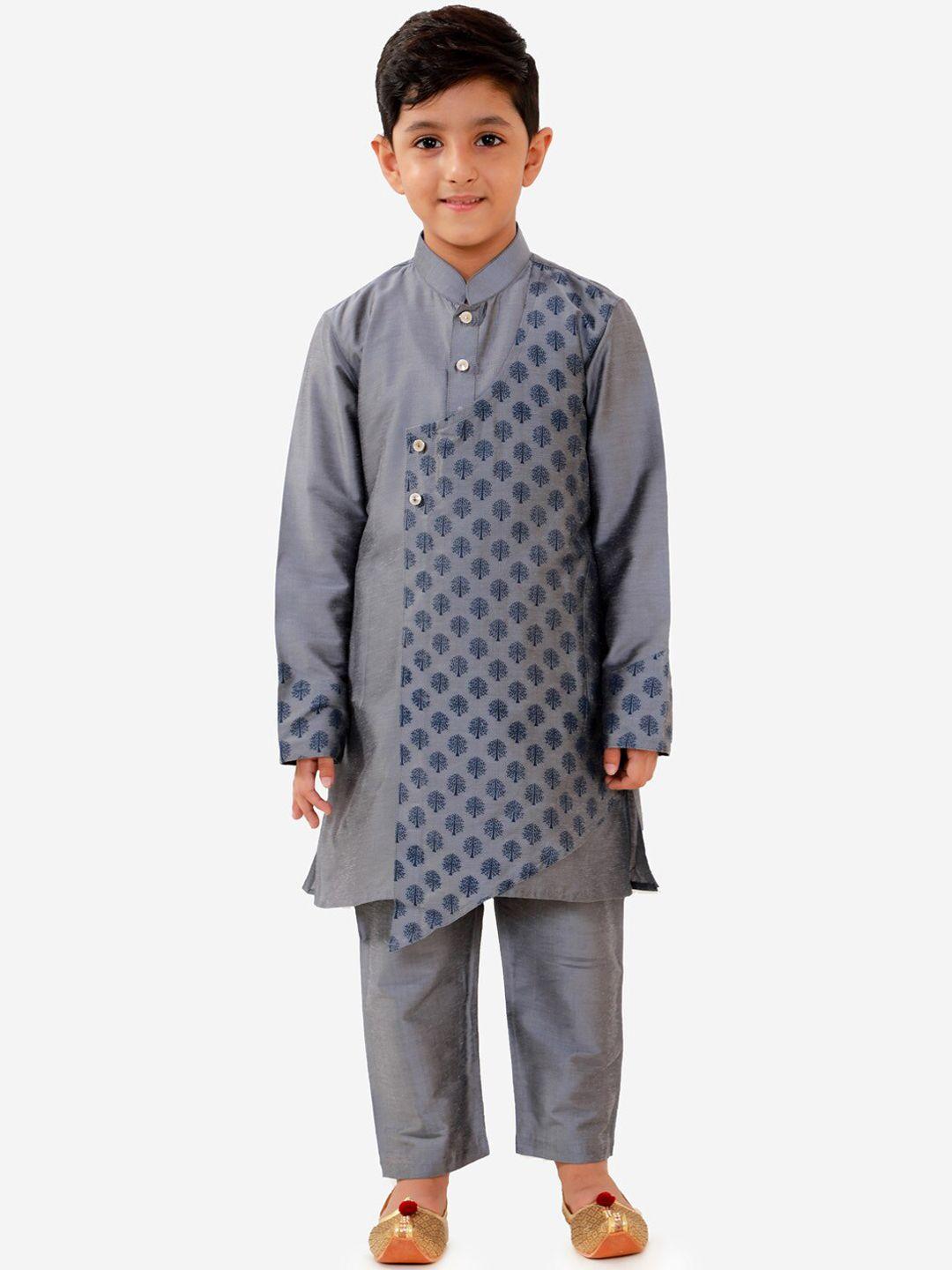 VASTRAMAY Boys Grey Ethnic Motifs Printed Regular Kurta with Pyjamas
