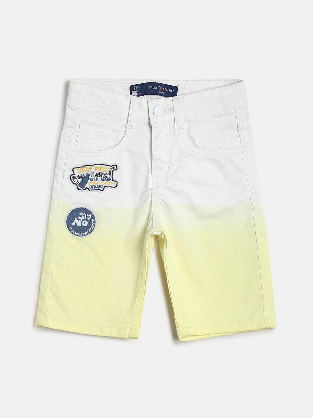 tales-&-stories-boys-yellow-embroidered-regular-shorts