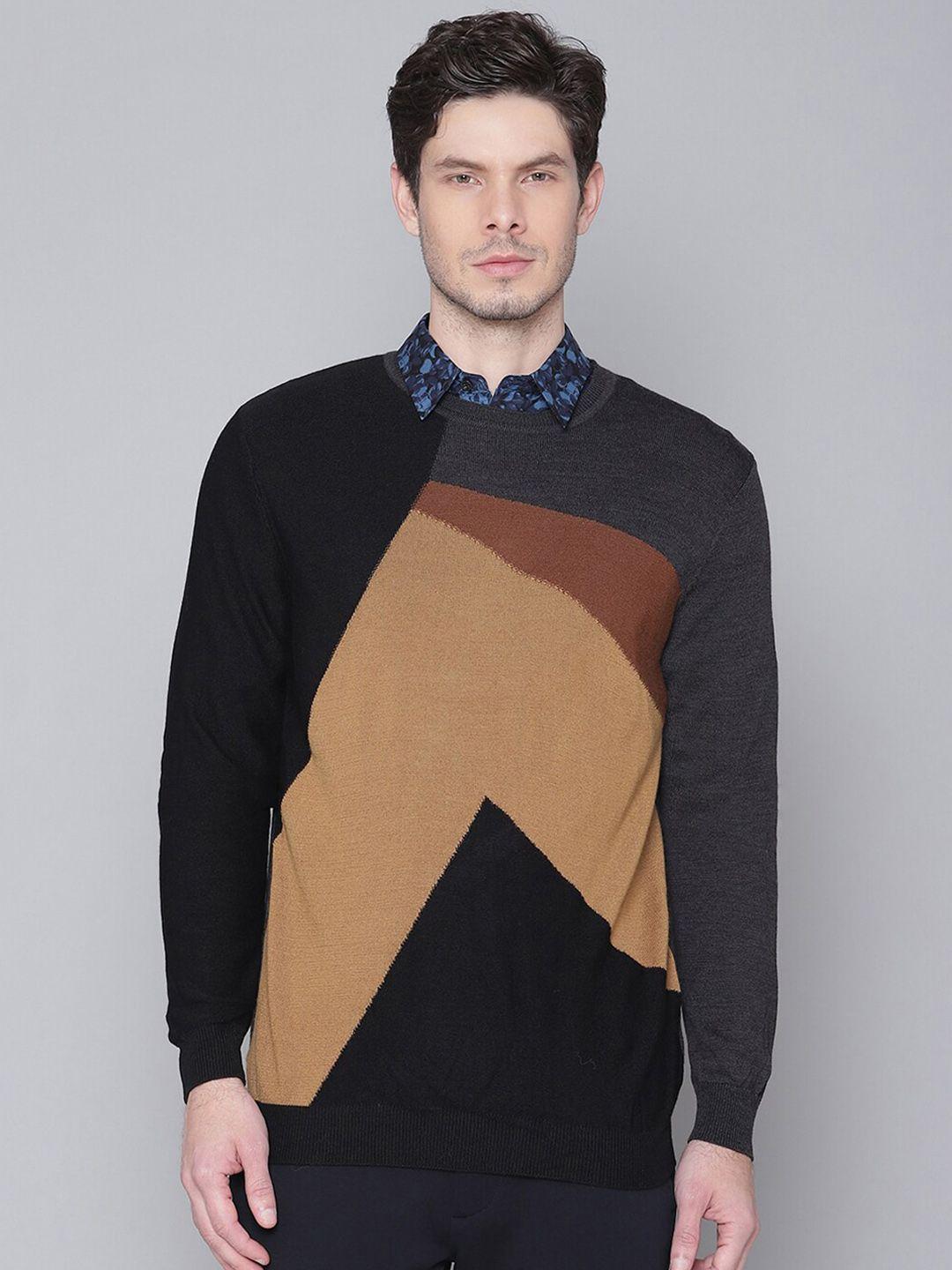 antony-morato-men-brown-&-black-colourblocked-pullover