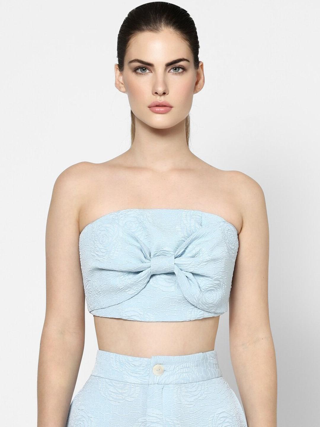 only-blue-tube-self-design-crop-top